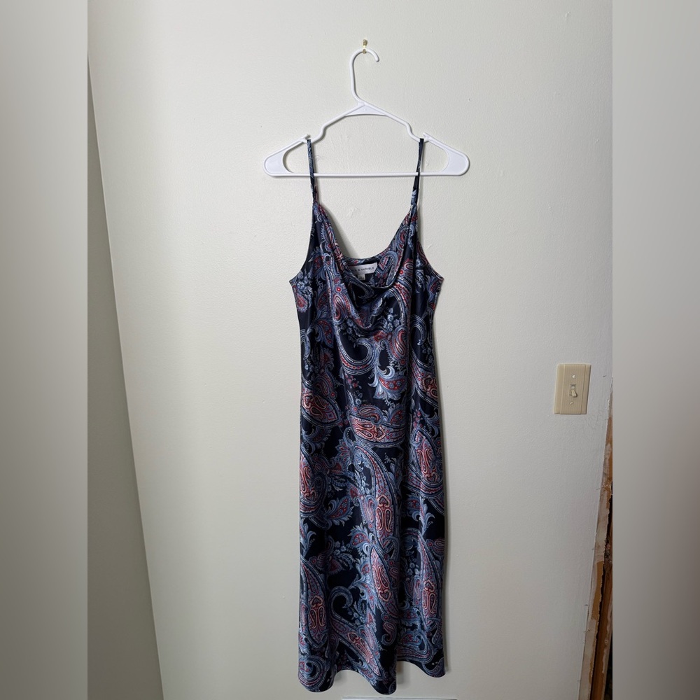 Navy and Red Paisley Silk Maxi Dress